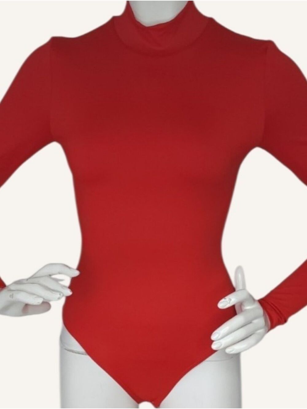 NWT RD Style Second Skin Red Double Lined Mock Neck Bodysuit Small